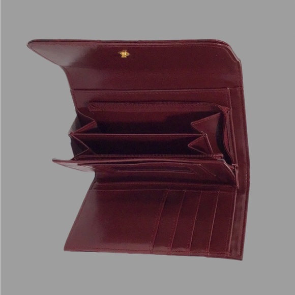 NWOT LEE SANDS Eel Skin Clutch Wallet, Front Flap, Maroon - Picture 6 of 6